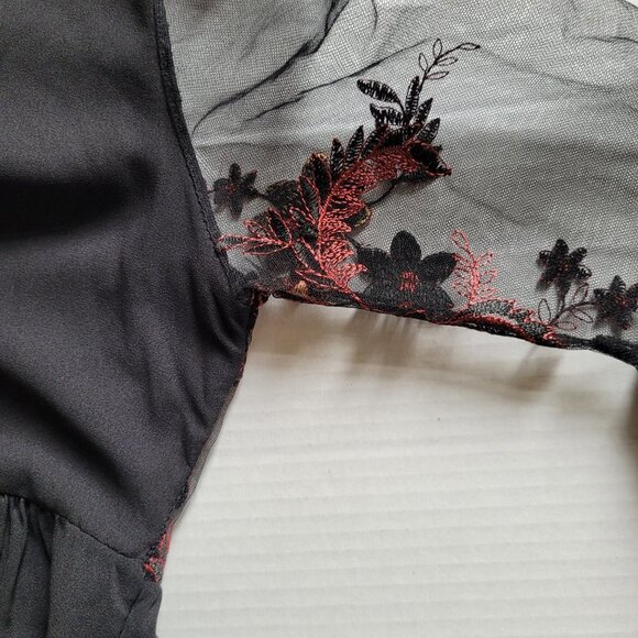 Elena Baldi blouse lacy goth fairy shirt sheer sleeves back floral embroidery - Picture 11 of 13